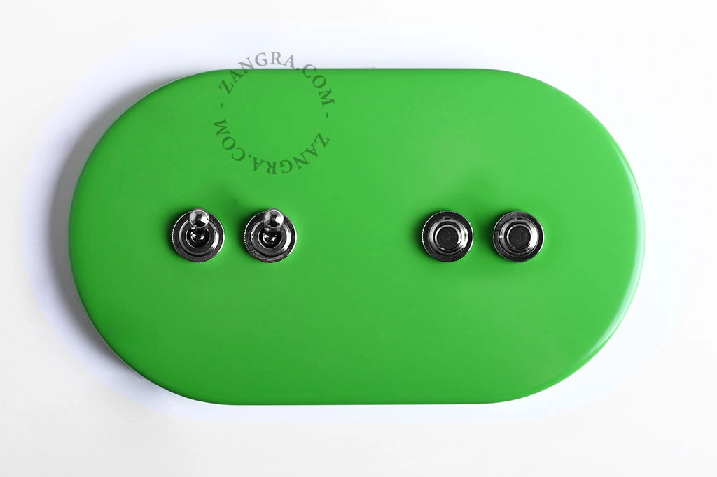 green switch - double simple or two-way nickel-plated toggle & double push-button switch