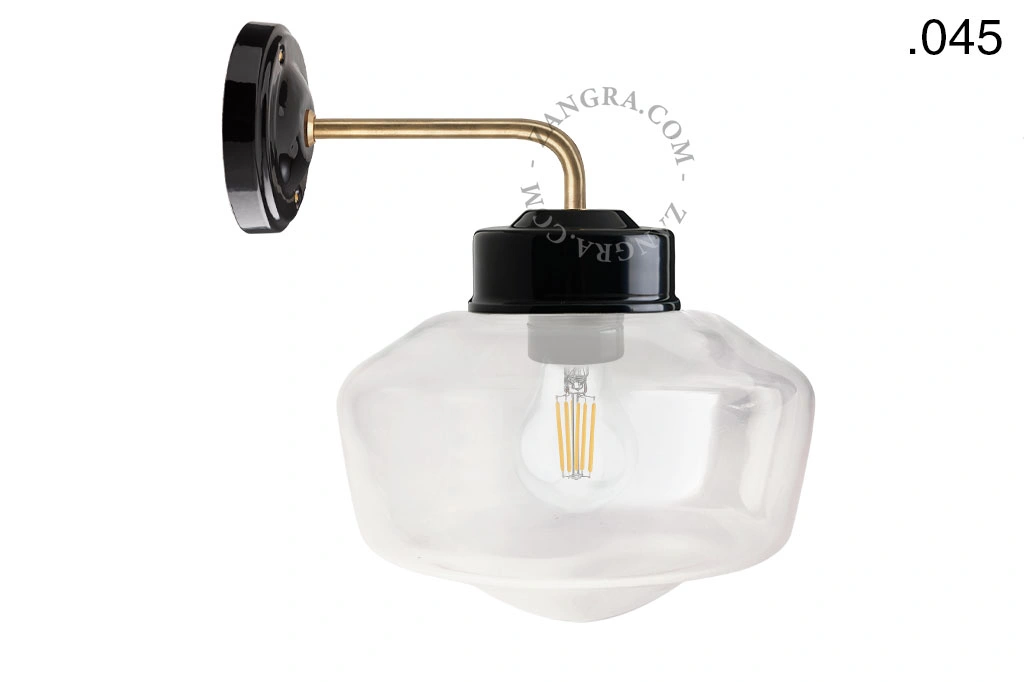 applique en porcelaine noire avec globe en verre