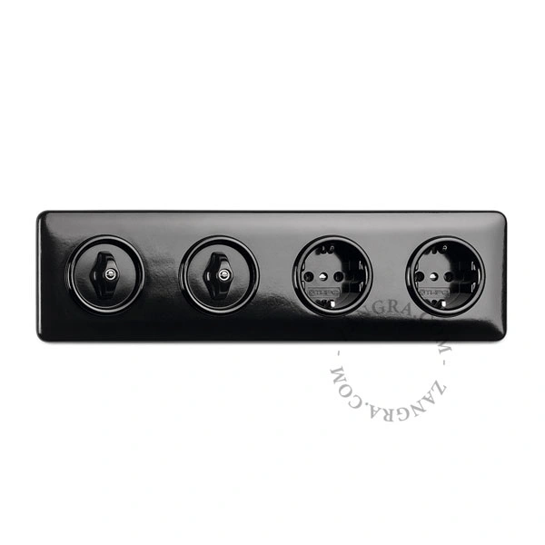 black bakelite cover for 4 switches/sockets