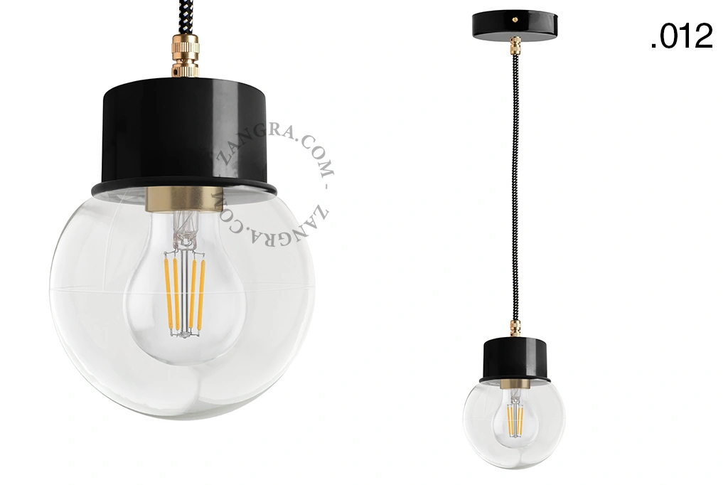 czarna lakierowana lampa wisząca ze szklanym kloszem - oprawka Ø 8.5 cm