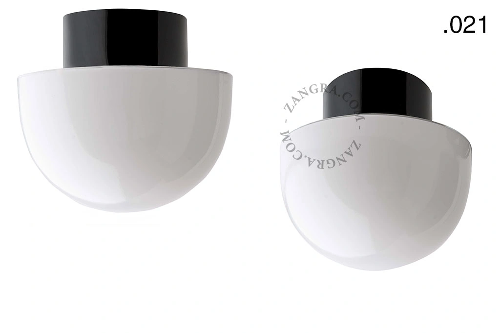 candeeiro de parede ou de teto em porcelana preta - abajur de vidro - Ø 10cm - IP54
