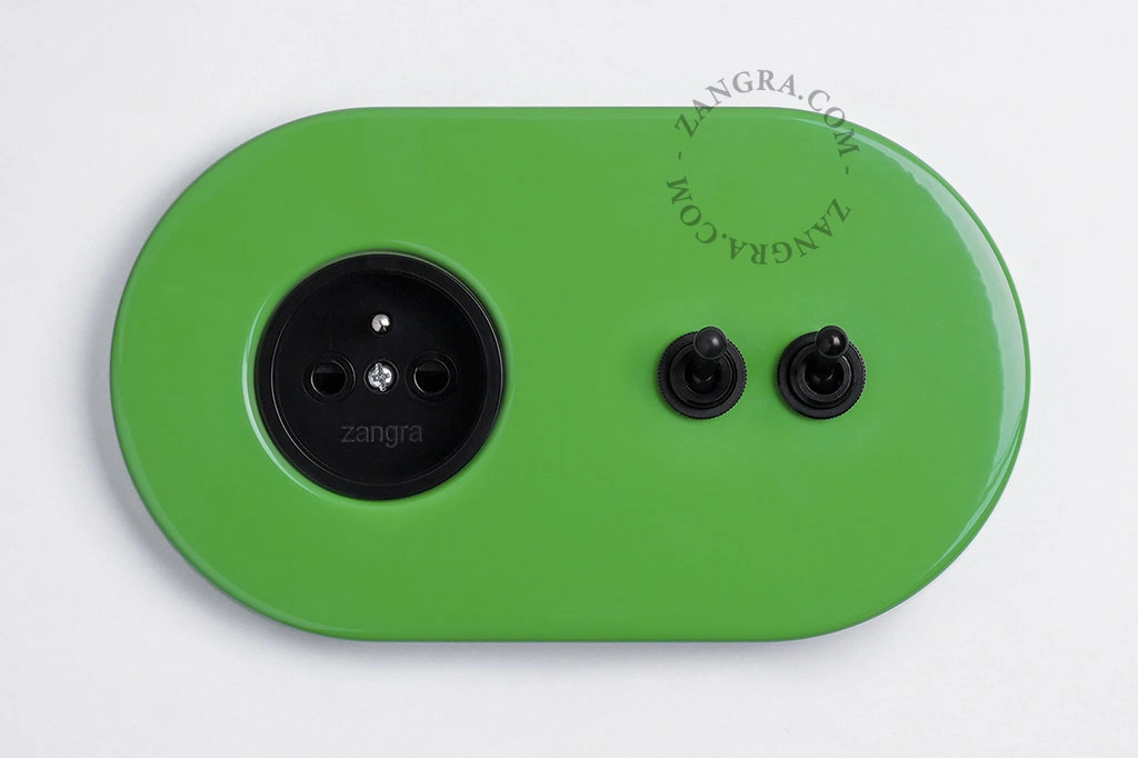 green flush mount socket & two-way or simple switch – double black toggle