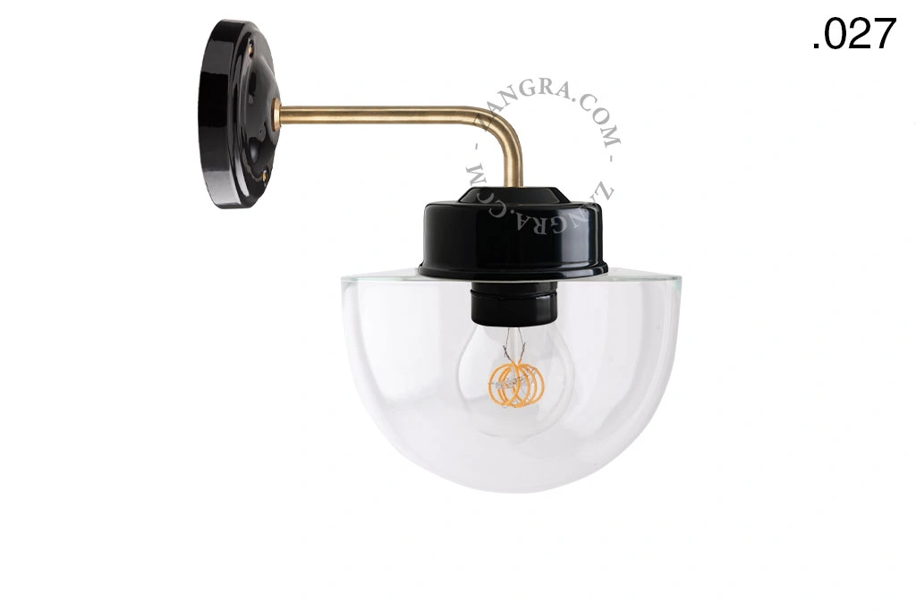 applique en porcelaine noire avec globe en verre