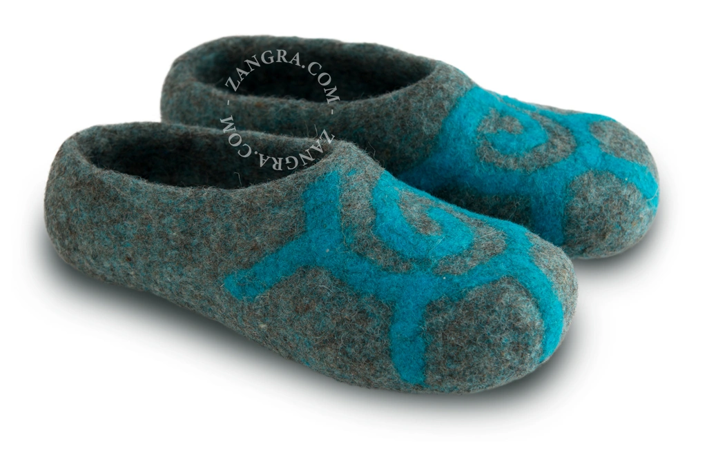 handmade felt slipper kids - turquoise