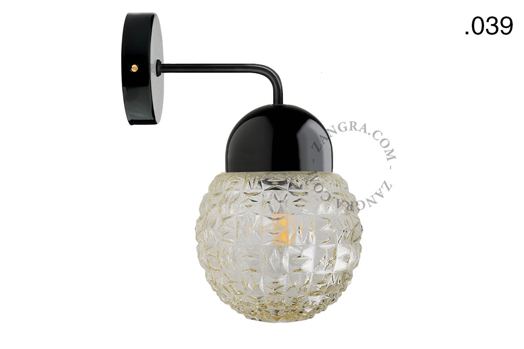 applique en porcelaine noire - globe en verre