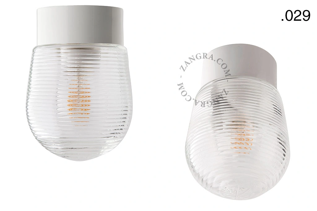 candeeiro de parede ou de teto em porcelana branca - abajur de vidro - Ø 10cm - IP54