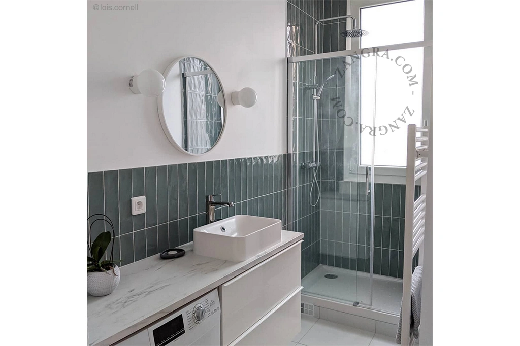 lámpara de baño de porcelana blanca - pantalla de vidrio - Ø 8,5cm -  IP54