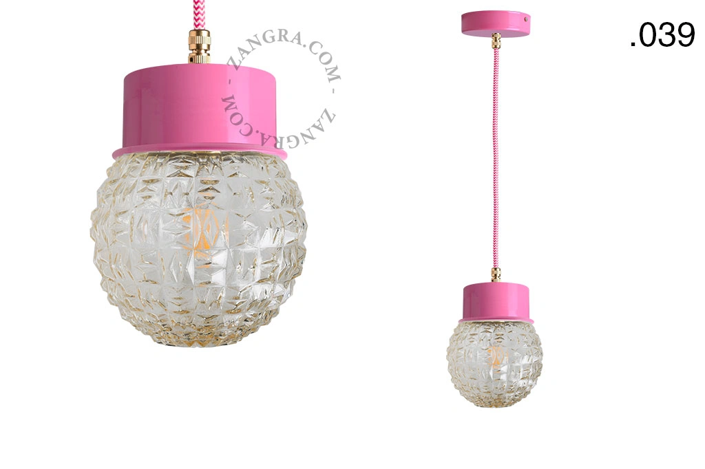lámpara colgante rosa - pantalla de vidrio - Ø 10 cm