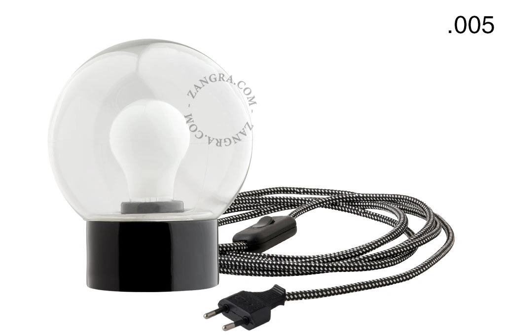 black porcelain table lamp - glass shade - Ø 10 cm