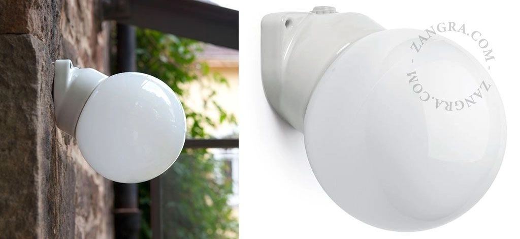 aplique de baño de porcelana blanca - Ø 8,3 cm - pantalla de vidrio - IP54