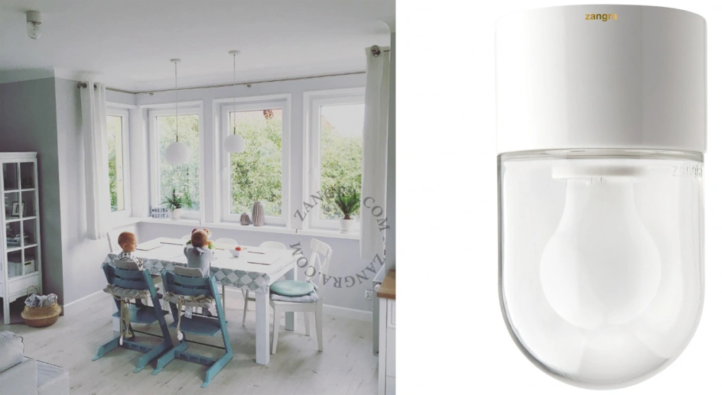 lámpara de baño de porcelana blanca - pantalla de vidrio - Ø 8,5cm -  IP54