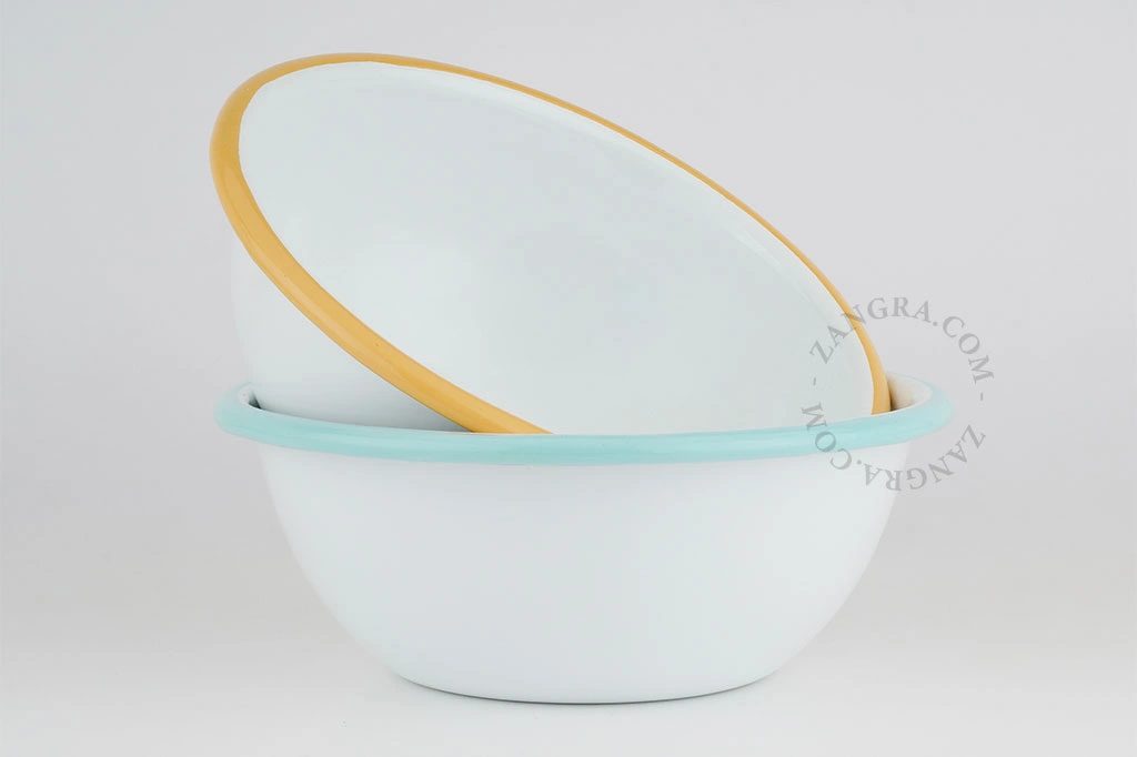 cuenco esmaltado blanco con borde caramelo - Ø 16 cm