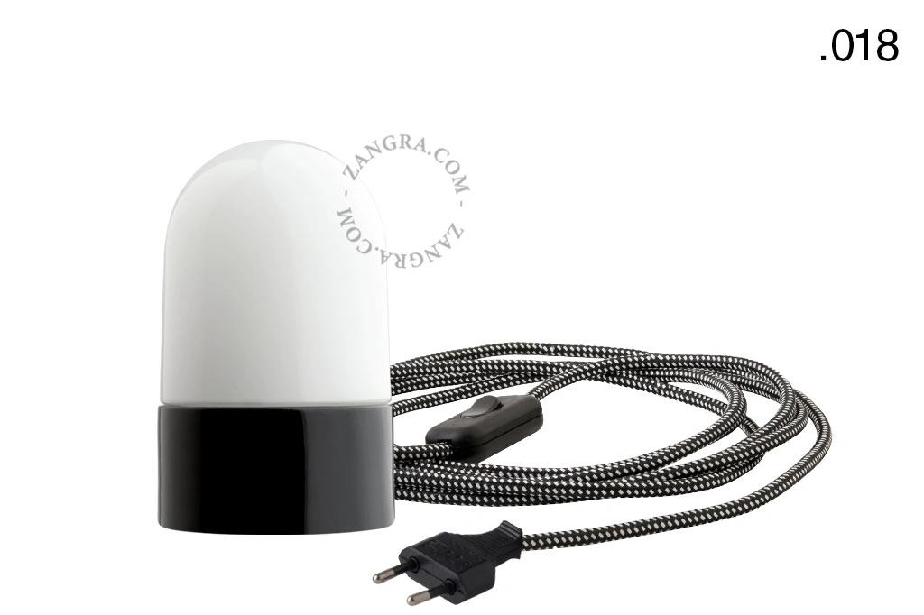 black porcelain table lamp - glass shade - Ø 10 cm