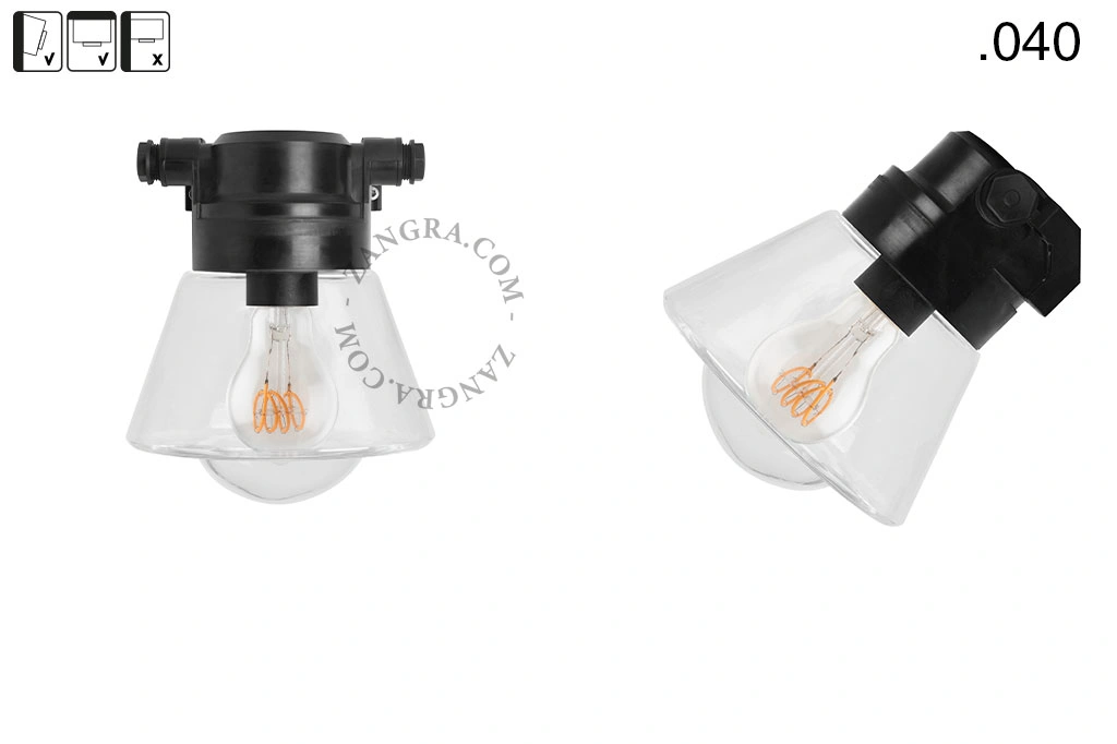 badrum svart vägglampa med glasskärm - IP54