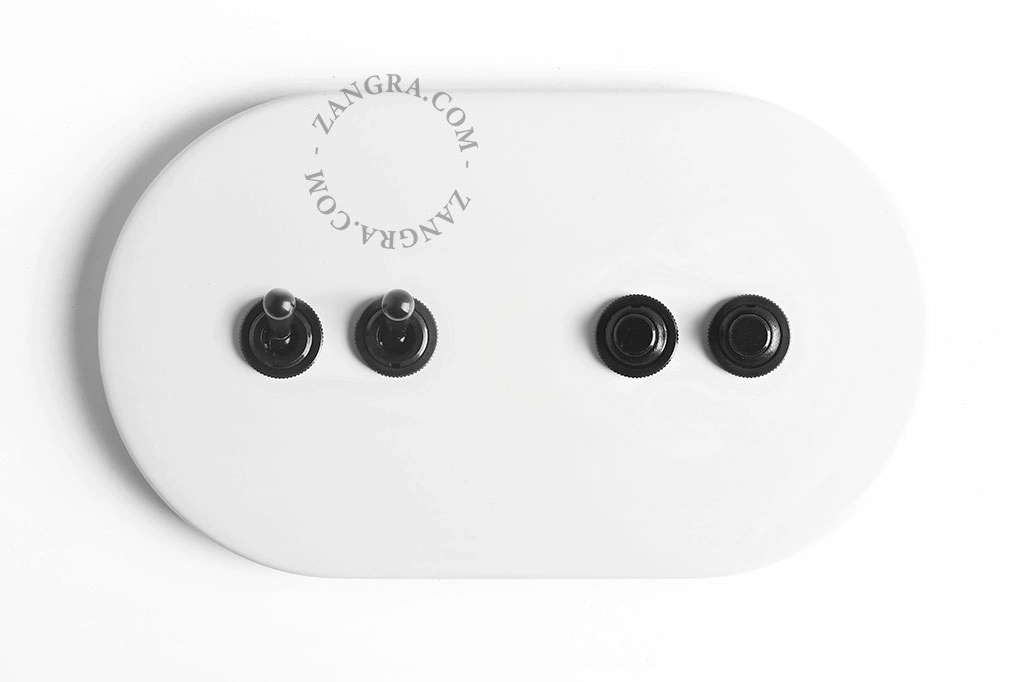 white switch - double simple or two-way black toggle & double push-button switch
