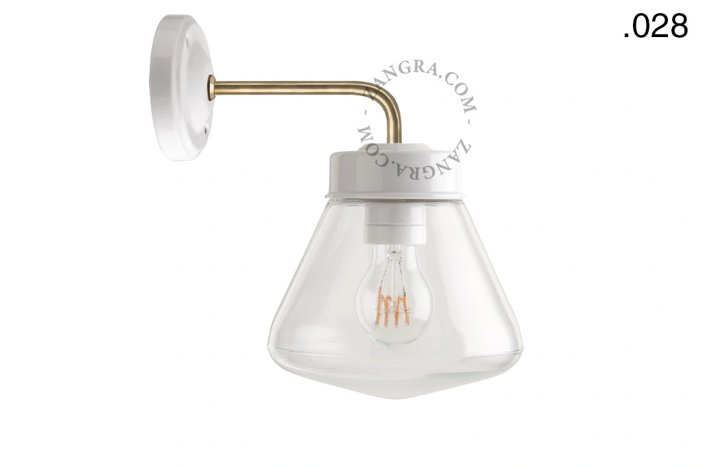 aplique en porcelana blanca y latón - pantalla de vidrio