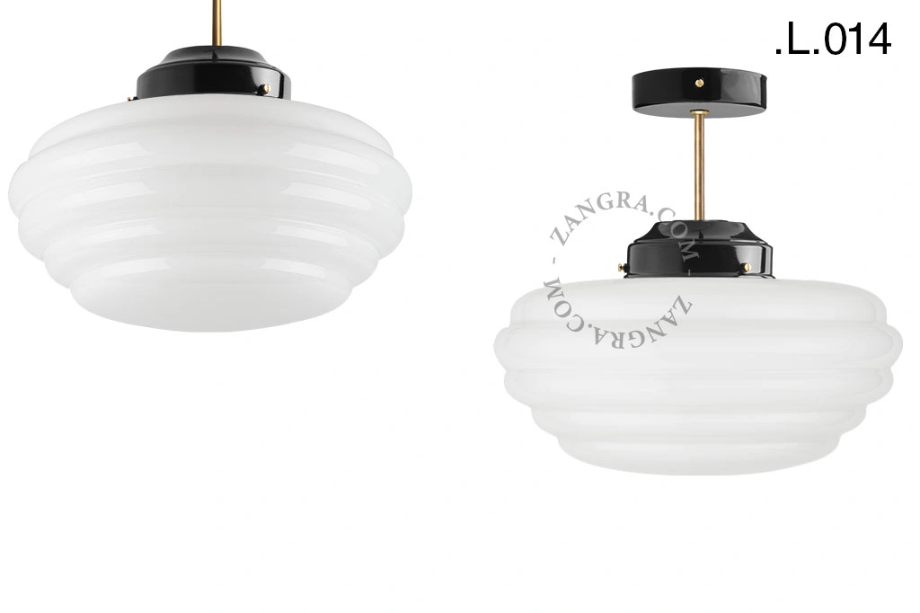 loftslampe i sort og messing - glas skærm