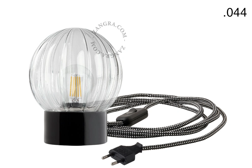 black porcelain table lamp - glass shade - Ø 10 cm