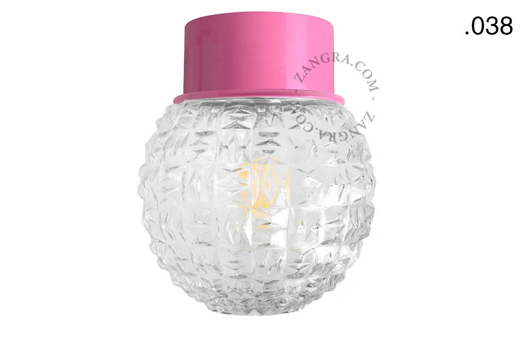 pink wall or ceiling light - glass shade - Ø 10 cm