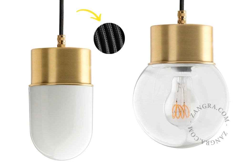 lampada a sospensione in ottone - paralume in vetro - Ø 8,5 cm