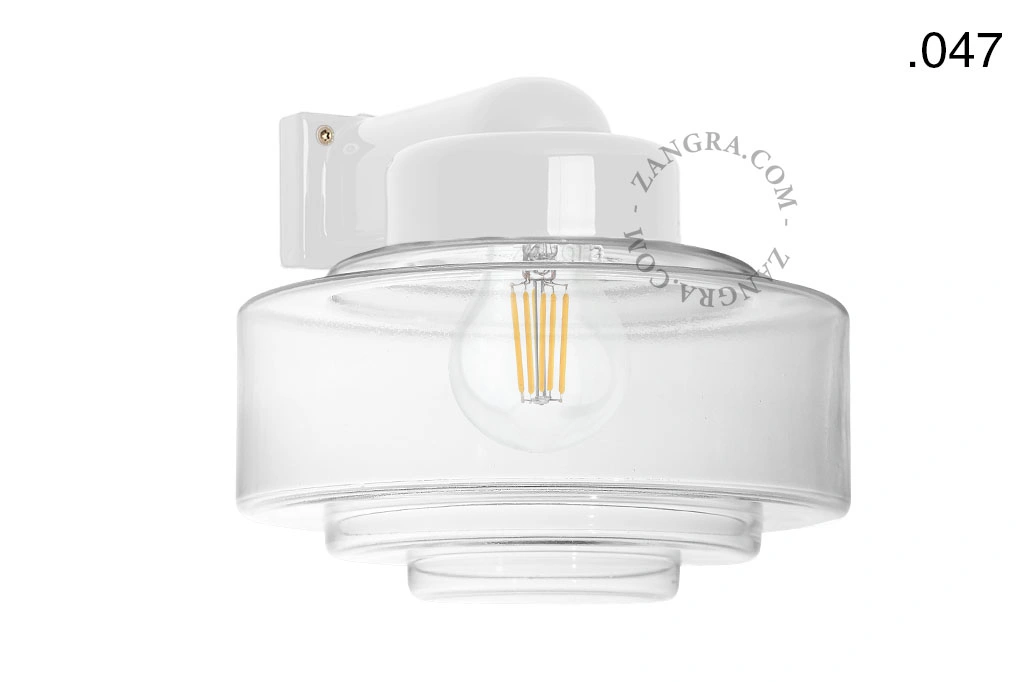 zewnętrzna lub łazienkowa lampa ścienna biała porcelana ze szklanym kloszem - IP54