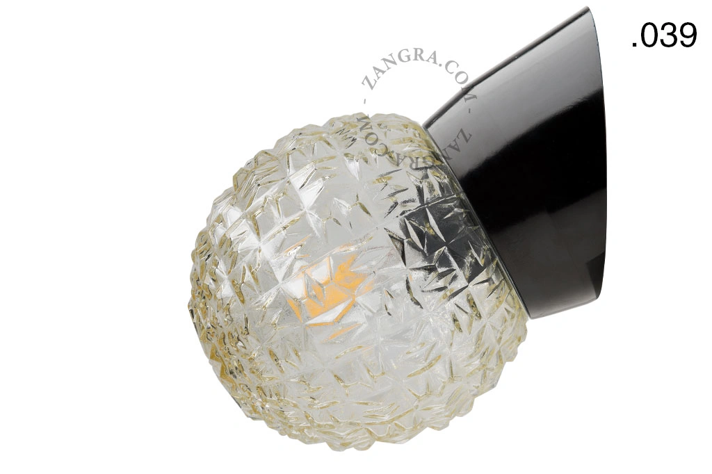 czarna lampa ścienna ze szklanym kloszem - Ø 11 cm