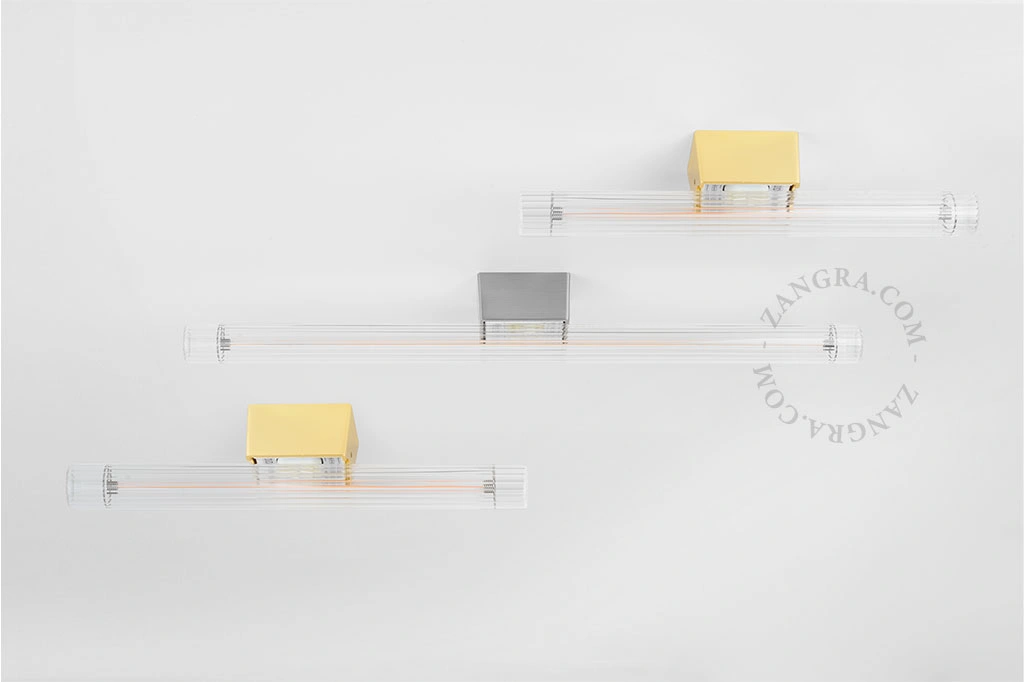 zilverkleurige lamphouder met buislamp - geribbeld glas