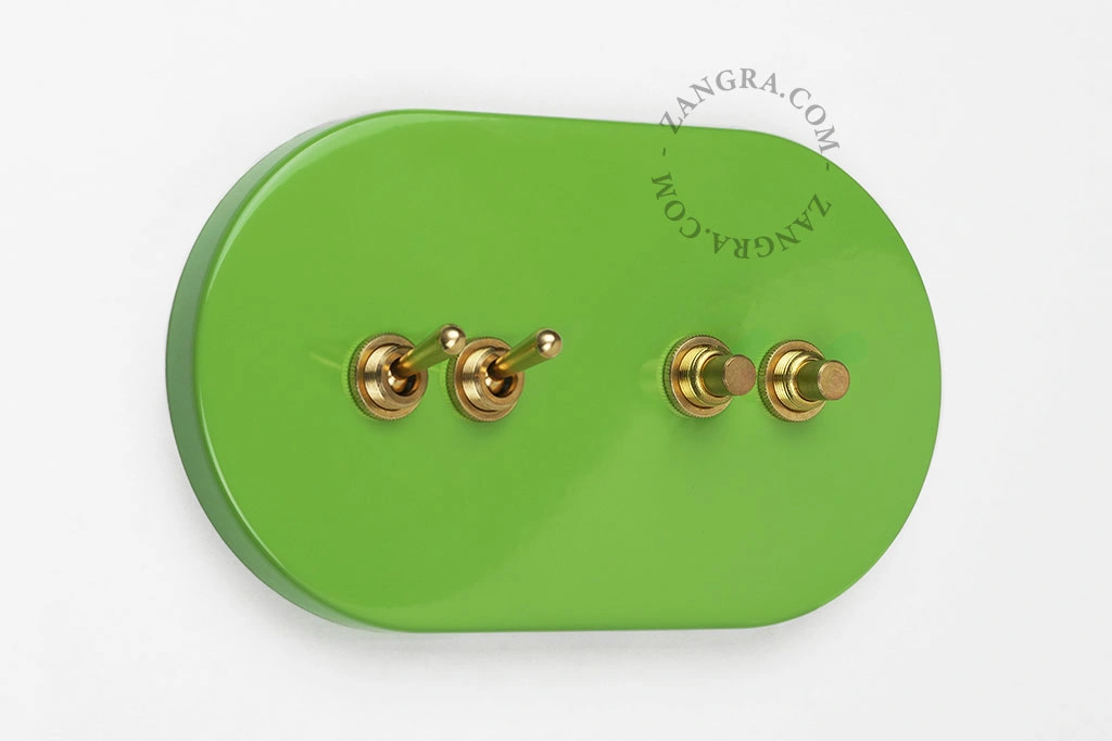 interruttore deviatore o semplice verde con 2 levette e 2 pulsanti in ottone