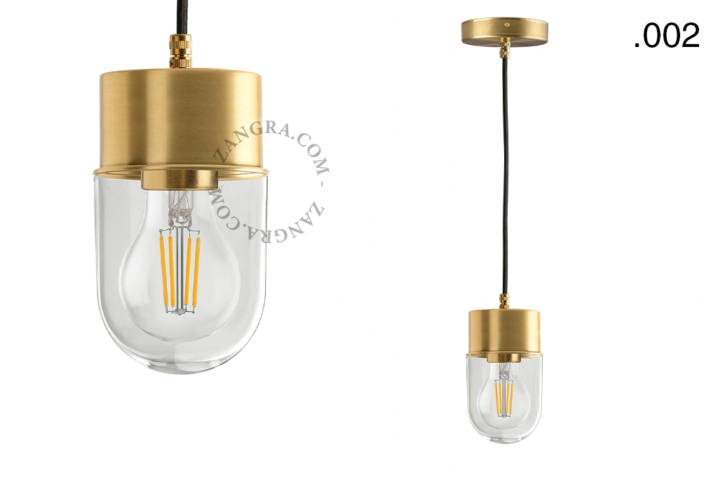 lampada a sospensione in ottone - paralume in vetro - Ø 8,5 cm