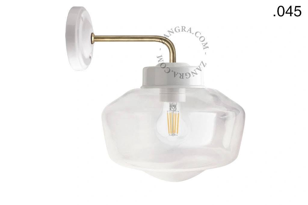 aplique en porcelana blanca y latón - pantalla de vidrio