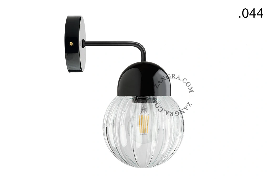 applique en porcelaine noire - globe en verre