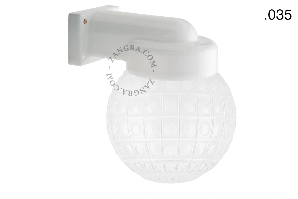 zewnętrzna lub łazienkowa lampa ścienna biała porcelana ze szklanym kloszem - IP54