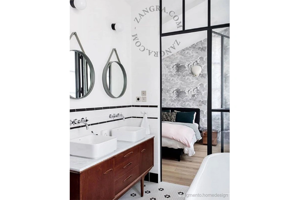 aplique de baño de porcelana negra - pantalla de vidrio - Ø 8,5cm - IP54