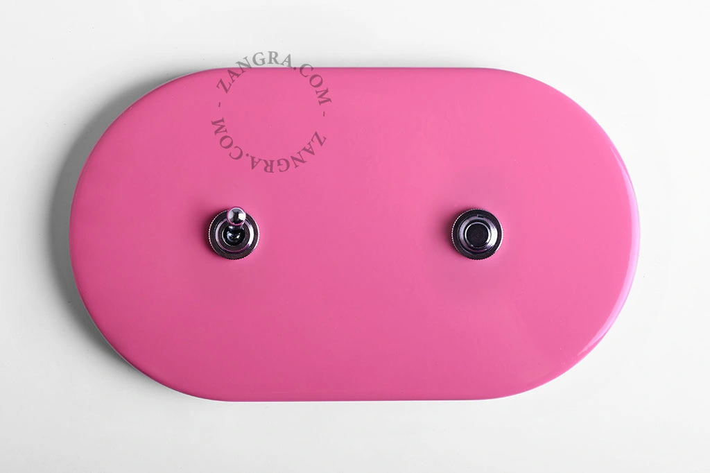 interruptor y pulsador rosa simple o conmutado - palanca y botón de latón niquelado