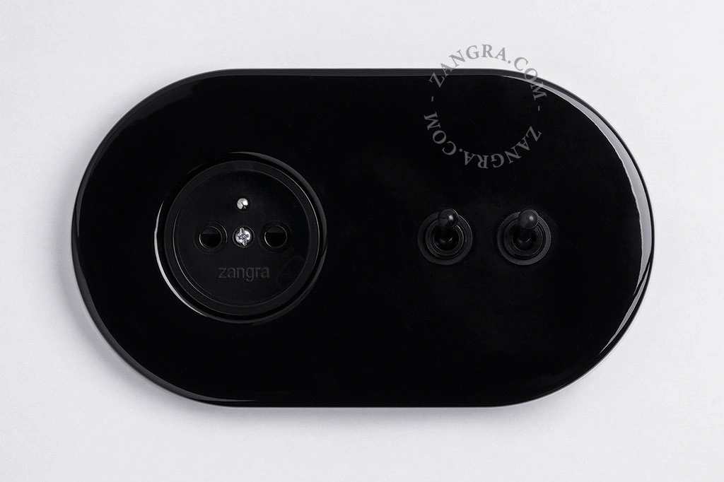black flush mount socket & two-way or simple switch – double black toggle