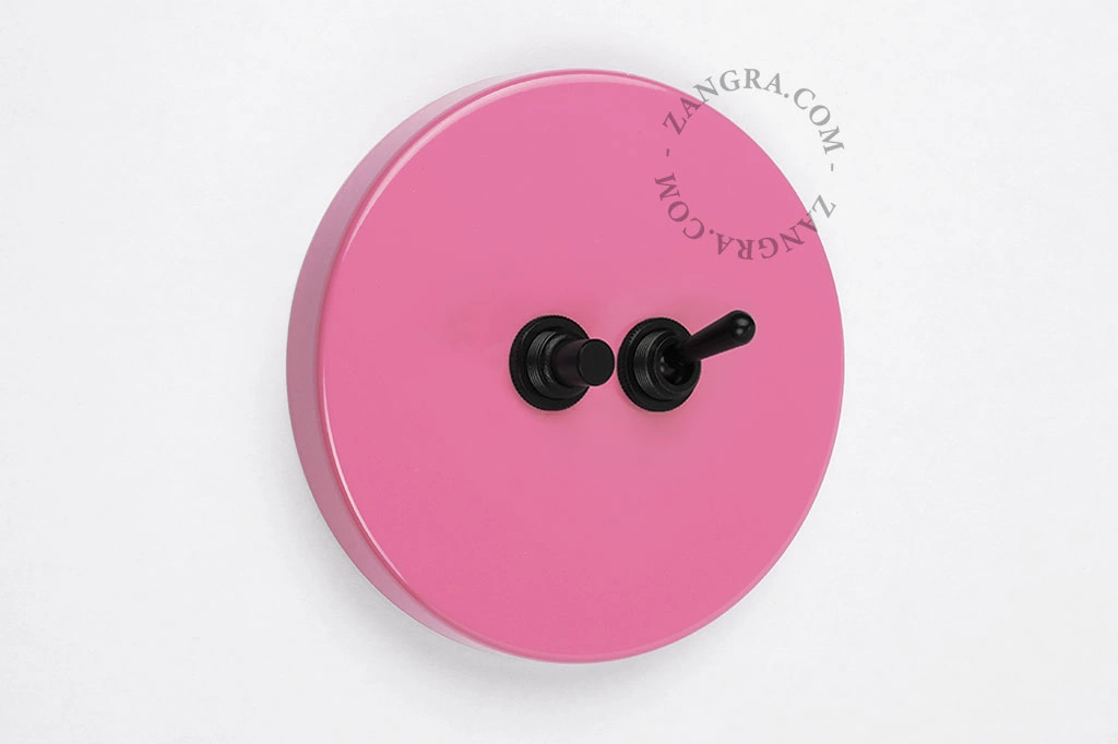 interruptor y pulsador rosa simple o conmutado - palanca y botón negros