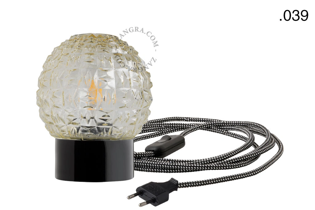black porcelain table lamp - glass shade - Ø 10 cm