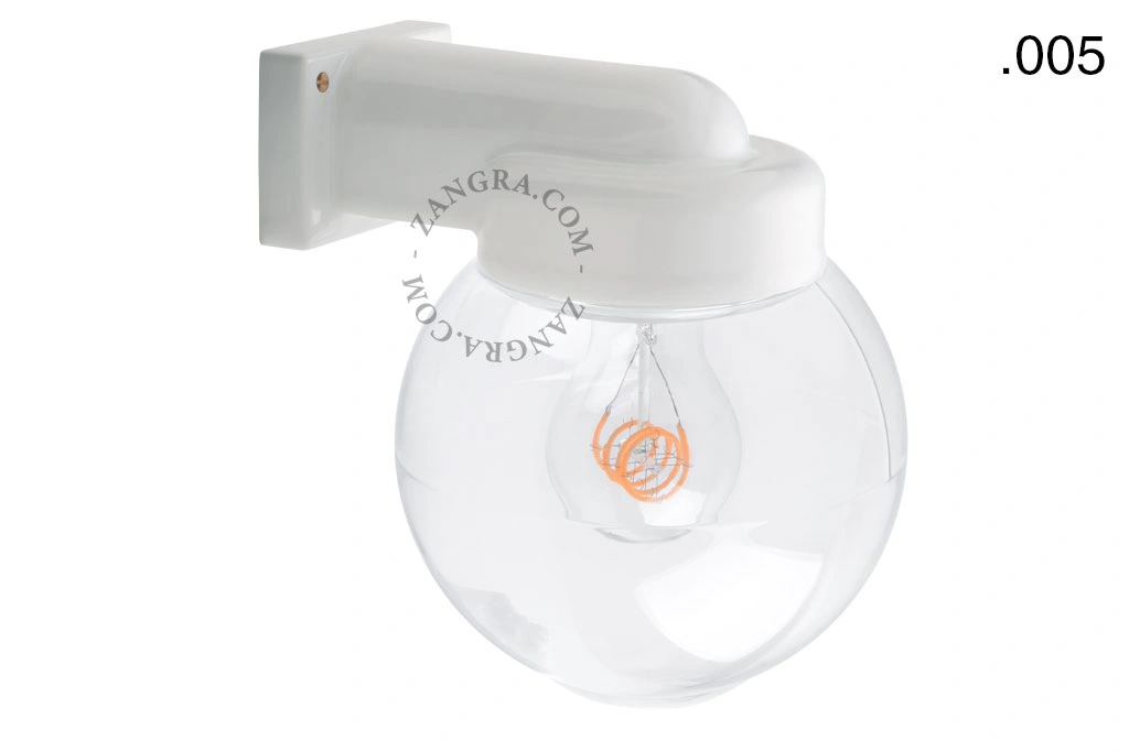 zewnętrzna lub łazienkowa lampa ścienna biała porcelana ze szklanym kloszem - IP54