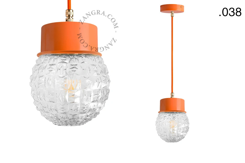 orange pendellampe - glasskærm - Ø 10 cm