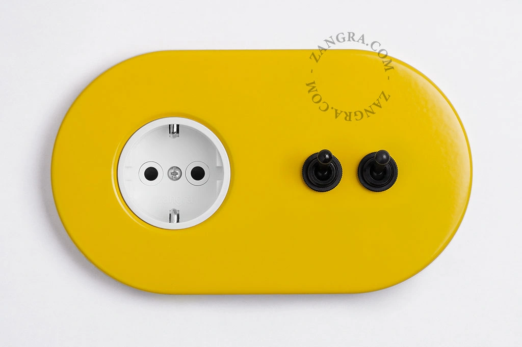 yellow flush mount socket & two-way or simple switch – double black toggle