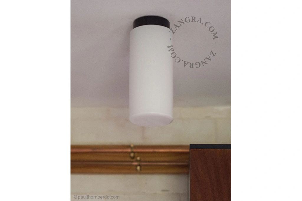 candeeiro de parede ou de teto em porcelana preta - abajur de vidro - Ø 10cm - IP54