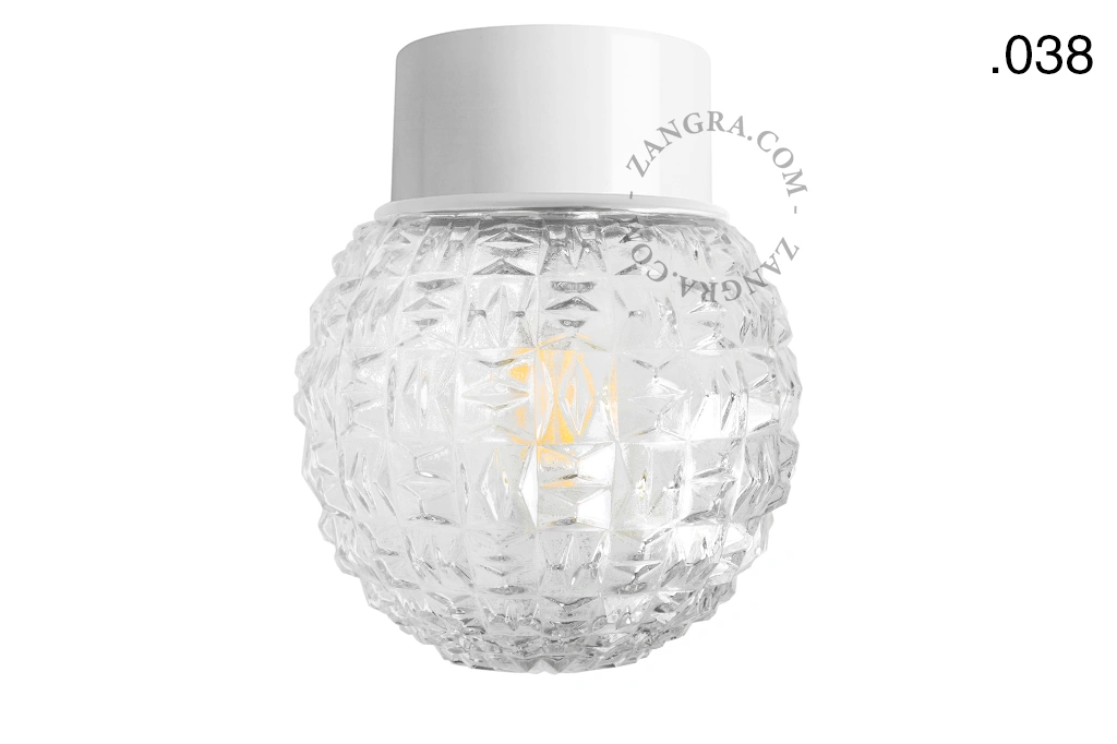 lampa ścienna lub sufitowa biała - szklany klosz  - Ø 10 cm