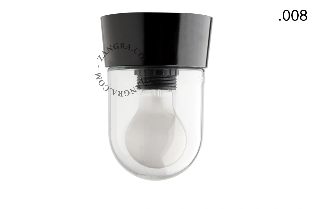 svart vägg- eller taklampa - glasskärm - Ø 11 cm