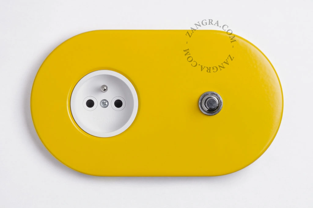 yellow flush mount socket & switch – nickel-plated push-button