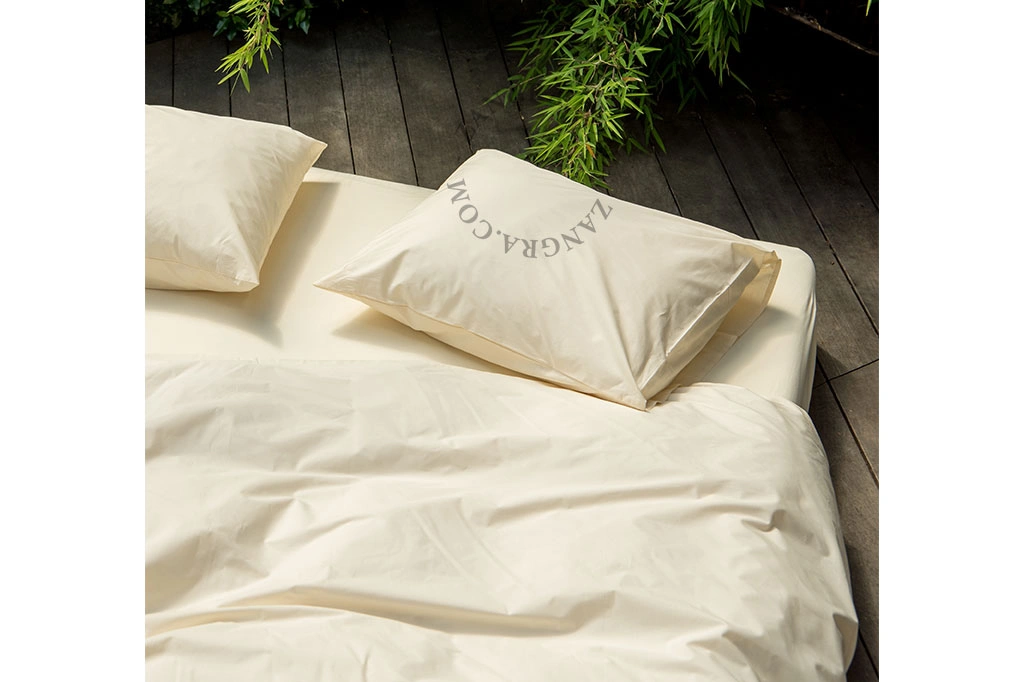 drap-housse beige en percale de coton