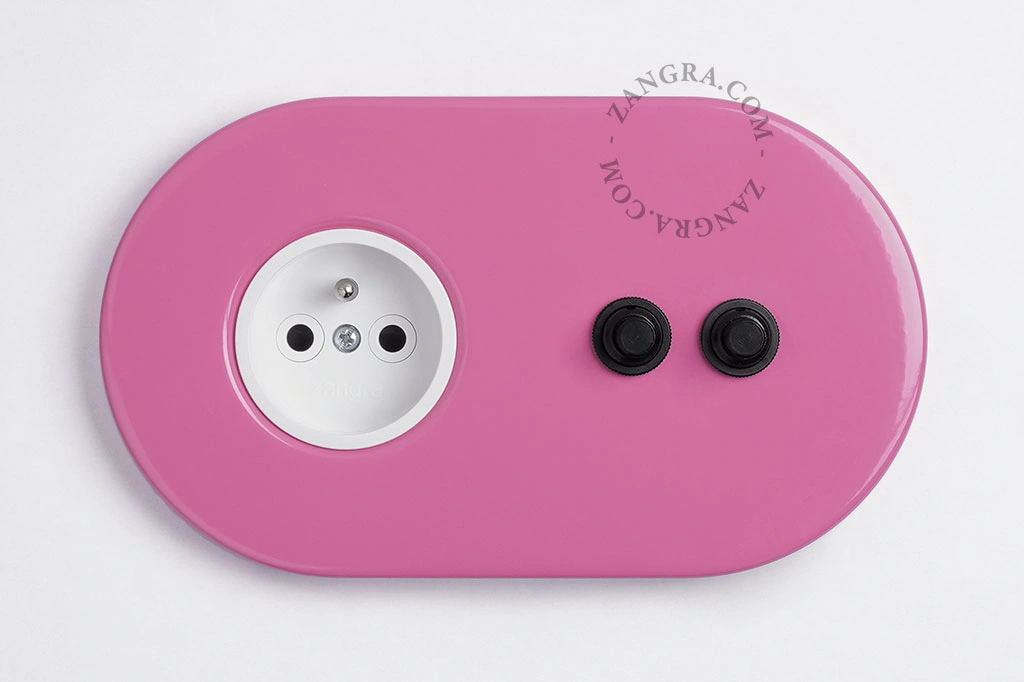 roze stopcontact met 2 drukknoppen - zwart