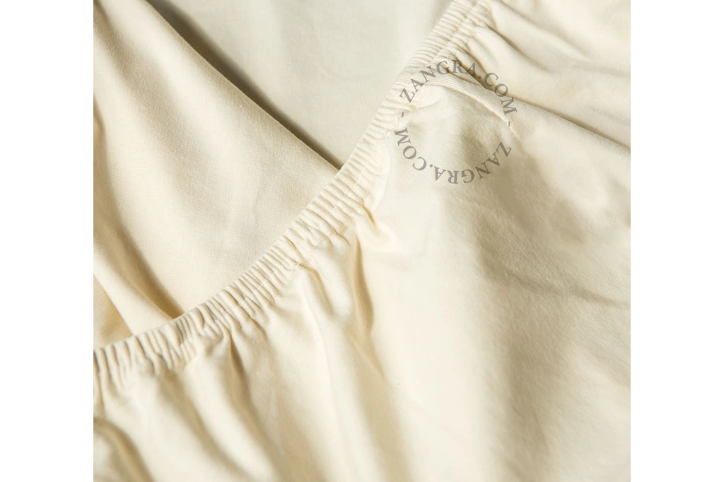drap-housse beige en percale de coton