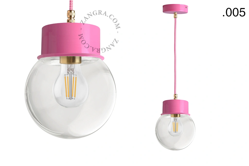 lámpara colgante rosa - pantalla de vidrio - Ø 10 cm