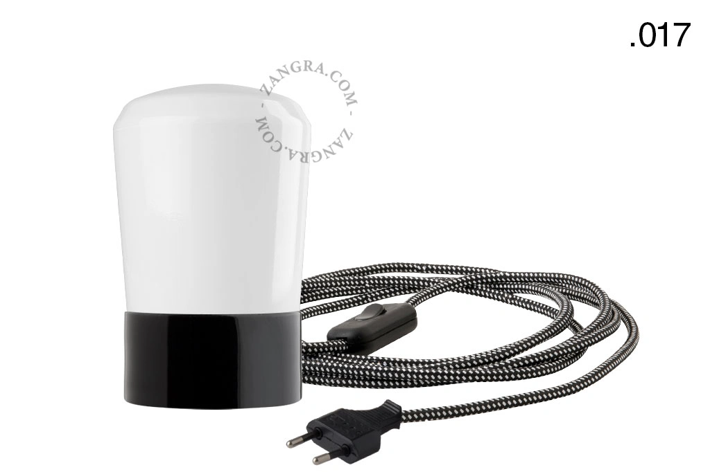 black porcelain table lamp - glass shade - Ø 10 cm