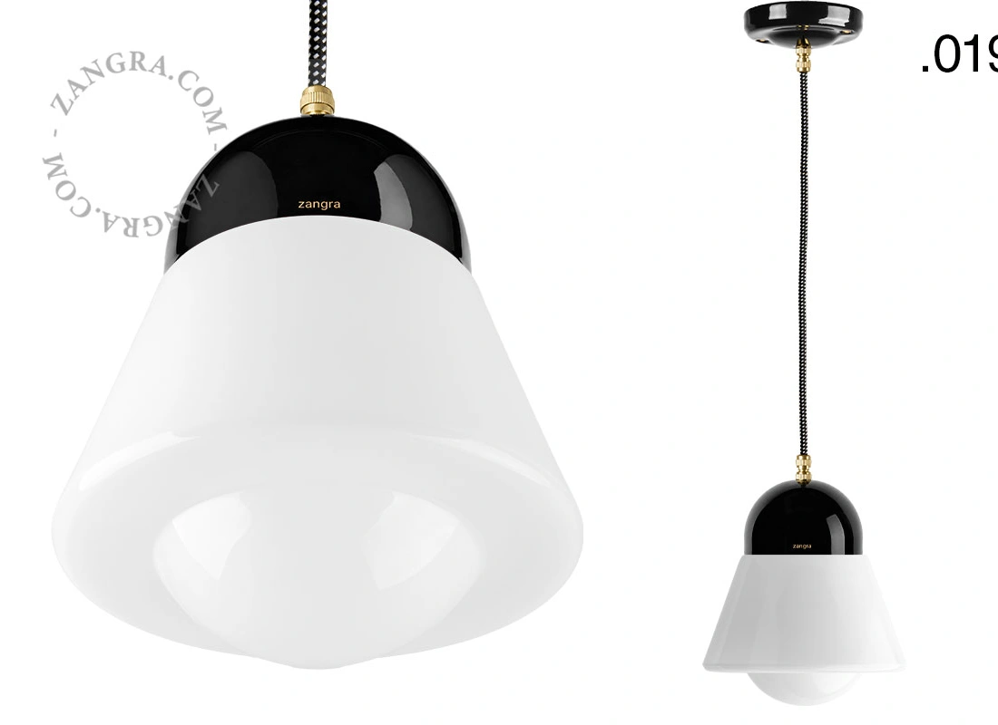 black porcelain pendant light - glass shade